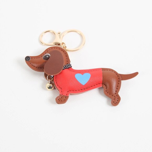 Accessories - NWT 3D Vegan Leather Dachshund Dog Keychain & Bag Charm | Brown & Red